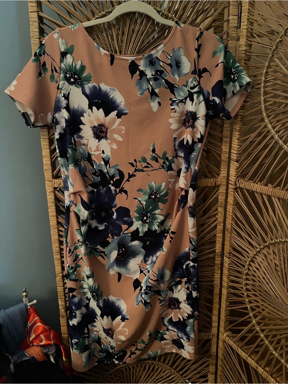 Pinkblush Maternity Peach Floral Midi Dress with Navy and Teal Blooms